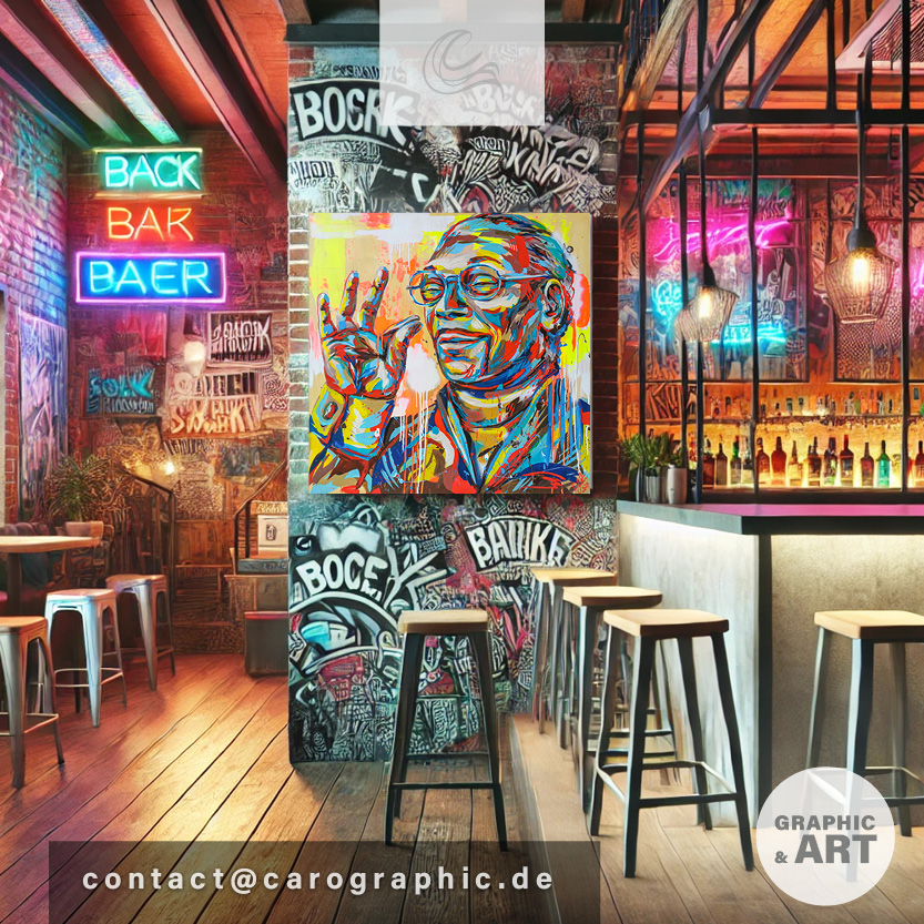 Farbexplosion an der Wand – Acrylporträt in elegantem Wohnzimmer