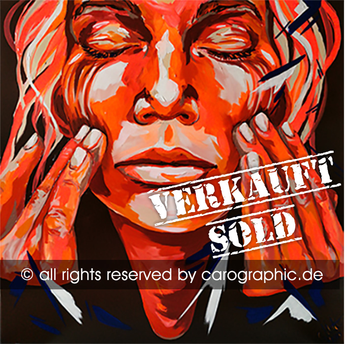 Carolyn Mielke, Original, art, carographic, paintings, malerei, cottbus, Red Hands Tale, red, orange, neon, big, canvas, Leinwand, acrylic painting, gesichter, portraits